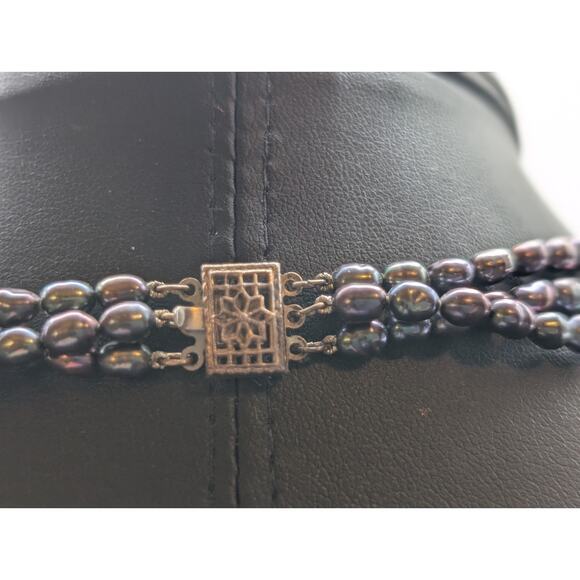 VTG Tahitian South Sea Baroque Pearl Triple Strand 925 Sterling Clasp Necklace - Picture 7 of 11